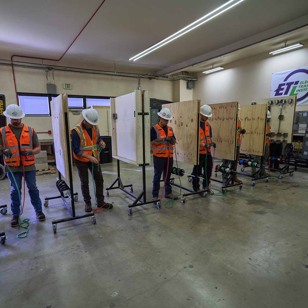 Electrician Trainees learning  in a classroom